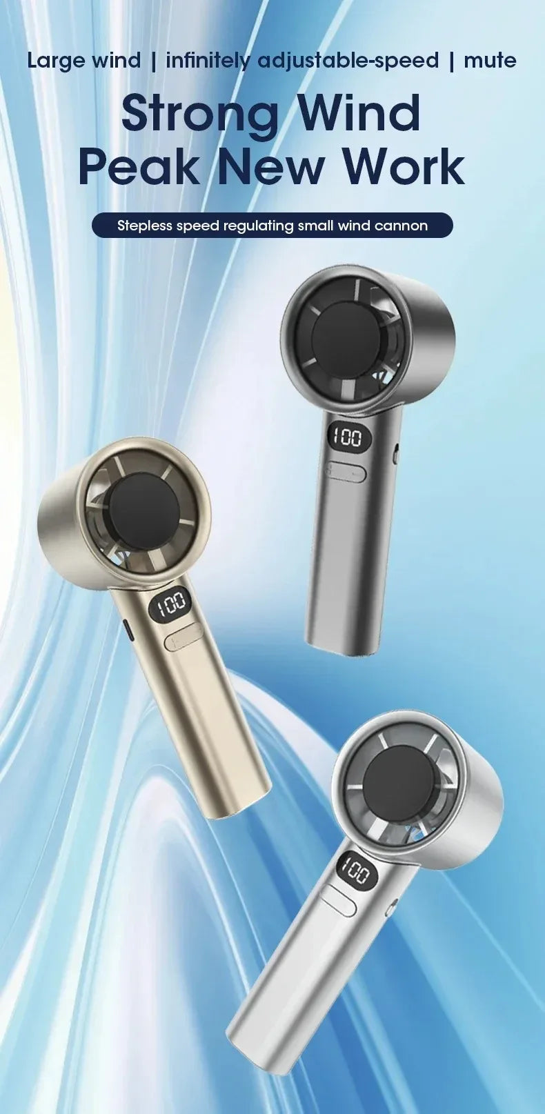 Mini Handheld Fan – Quiet, 4-Speed, Portable with Power Display