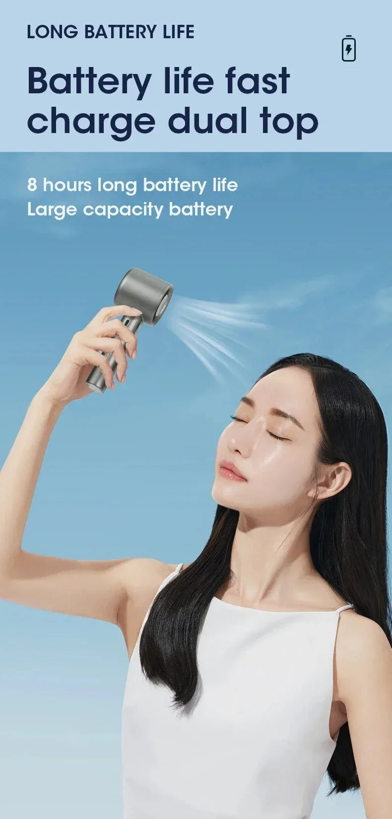 Mini Handheld Fan – Quiet, 4-Speed, Portable with Power Display