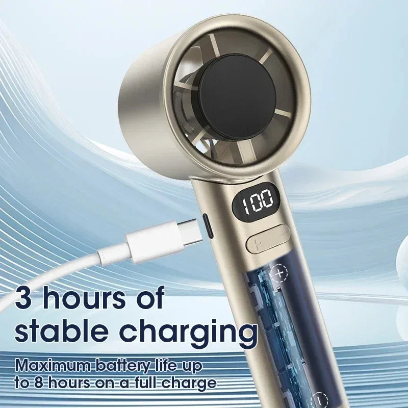 Mini Handheld Fan – Quiet, 4-Speed, Portable with Power Display